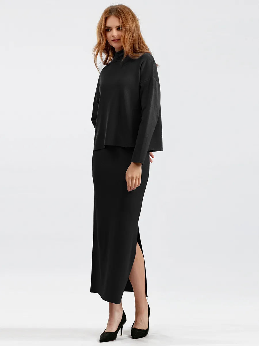 Ensemble Pull Doux & Jupe Longue Fendue