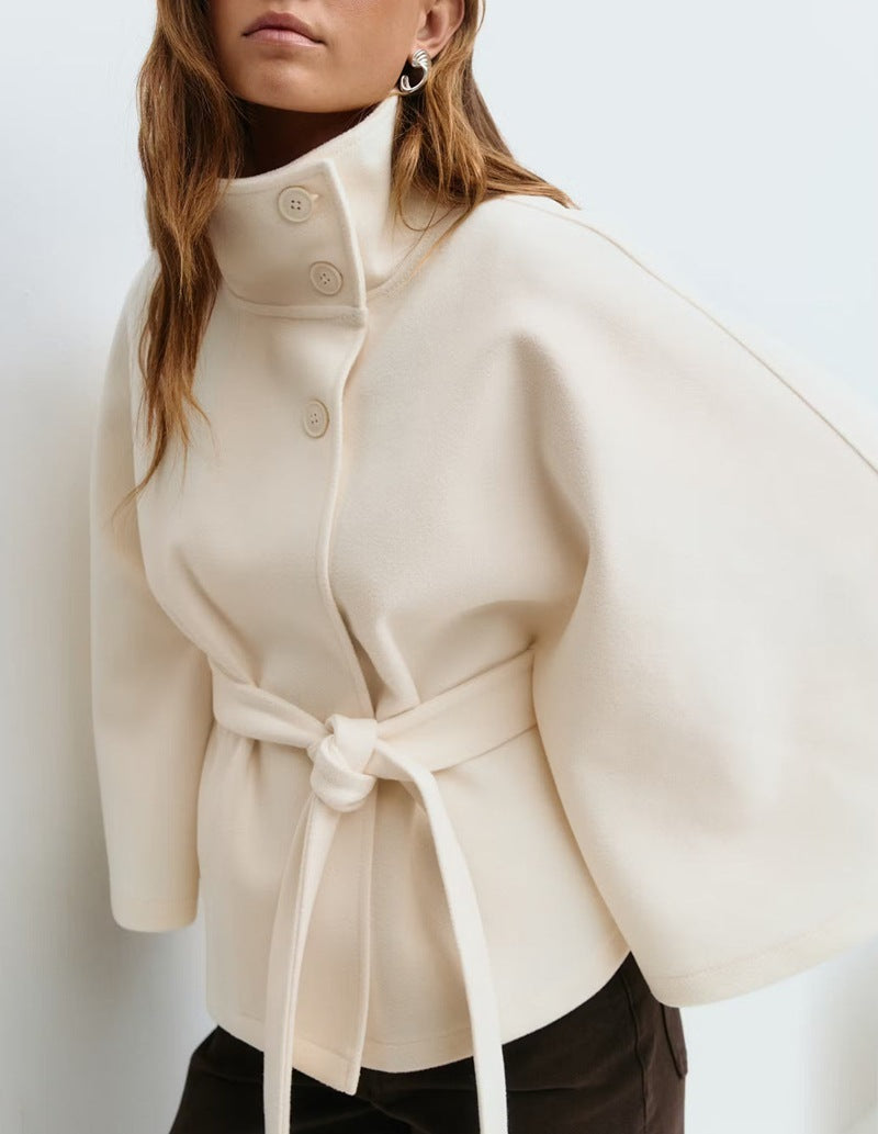 Manteau Long en Laine à Col Relevé
