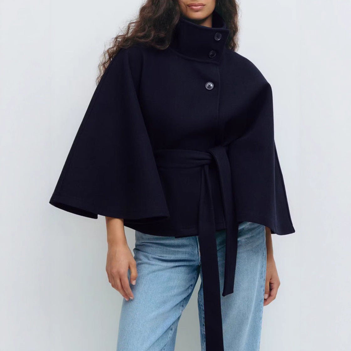 Manteau Long en Laine à Col Relevé