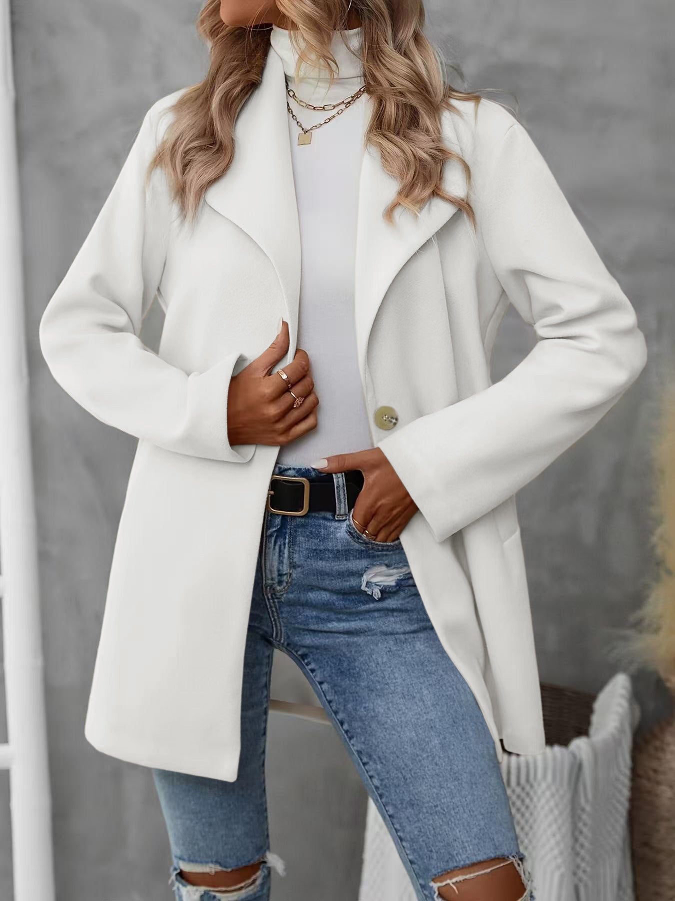 Manteau Cardigan à Col Polo