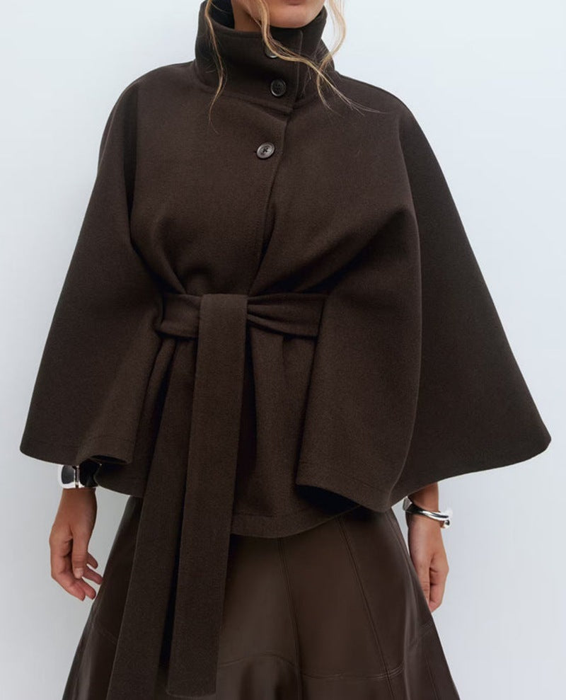 Manteau Long en Laine à Col Relevé