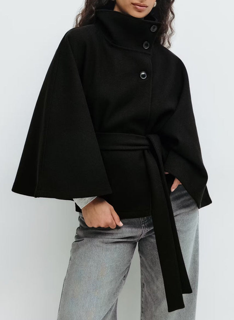 Manteau Long en Laine à Col Relevé