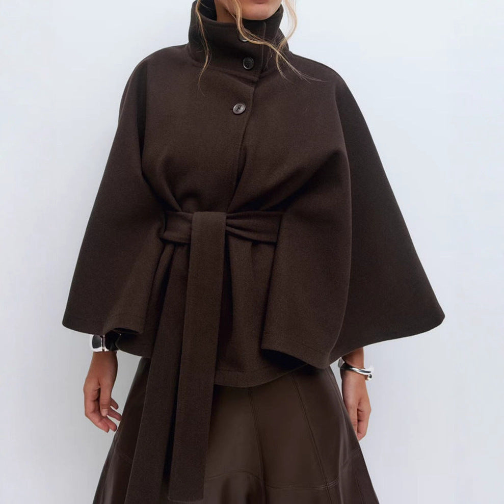 Manteau Long en Laine à Col Relevé