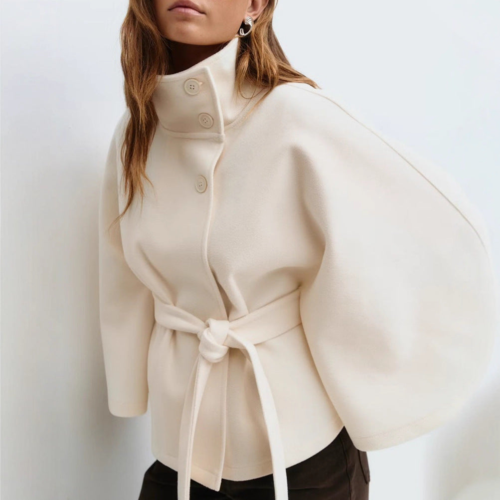 Manteau Long en Laine à Col Relevé