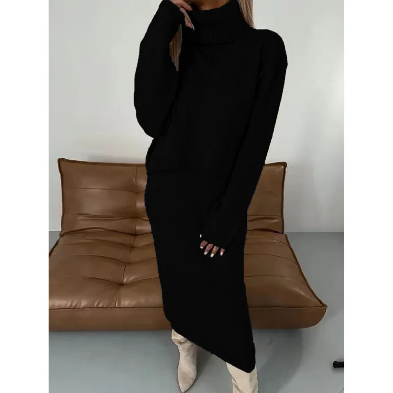 Ensemble 2 Pièces Pull Col Roulé & Robe Longue