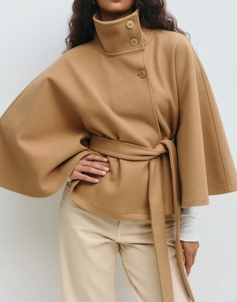 Manteau Long en Laine à Col Relevé