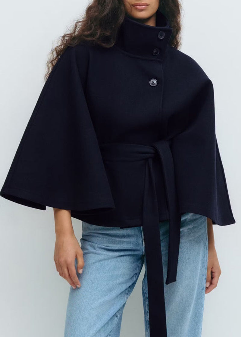 Manteau Long en Laine à Col Relevé