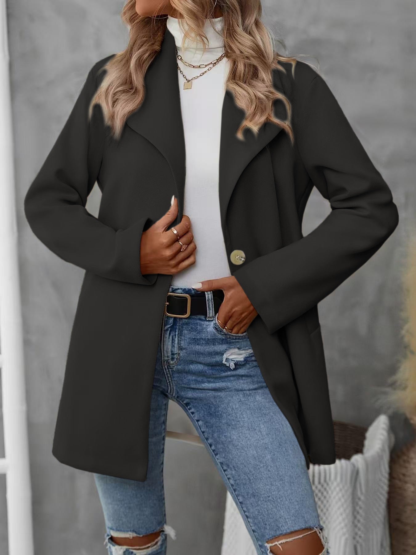 Manteau Cardigan à Col Polo