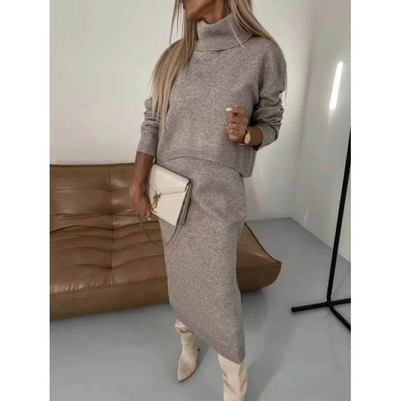 Ensemble 2 Pièces Pull Col Roulé & Robe Longue