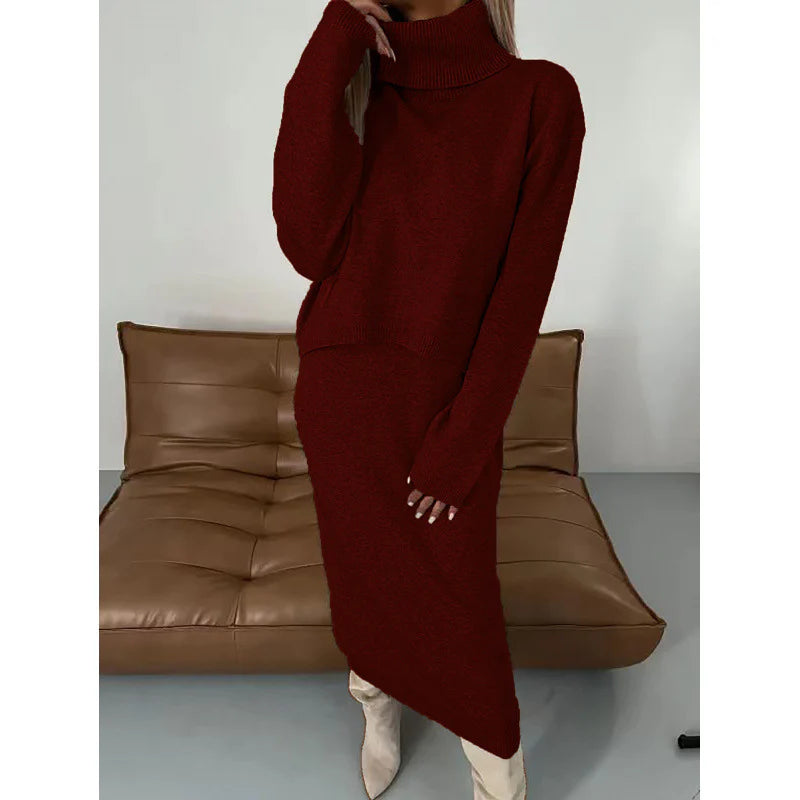 Ensemble 2 Pièces Pull Col Roulé & Robe Longue
