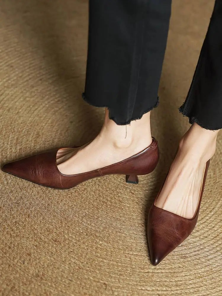 Escarpins à Bout Pointu en Cuir Véritable