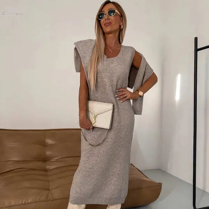 Ensemble 2 Pièces Pull Col Roulé & Robe Longue