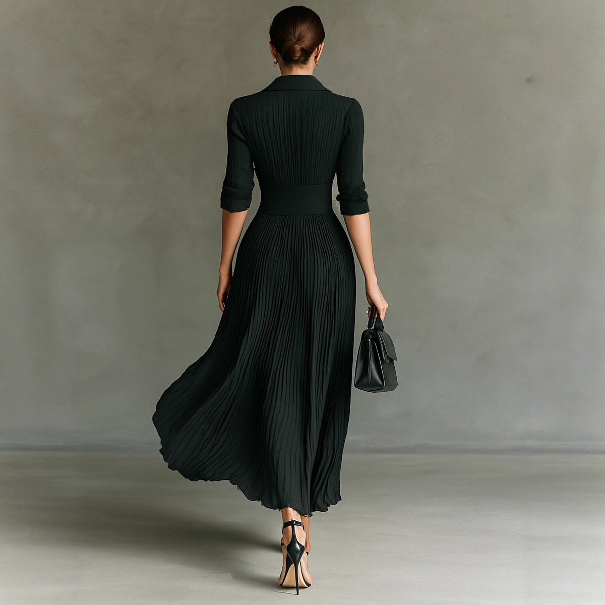 Robe Longue Plissée à Taille Ajustée