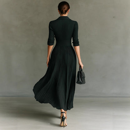 Robe Longue Plissée à Taille Ajustée