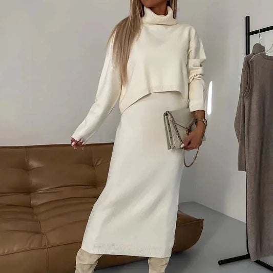 Ensemble 2 Pièces Pull Col Roulé & Robe Longue
