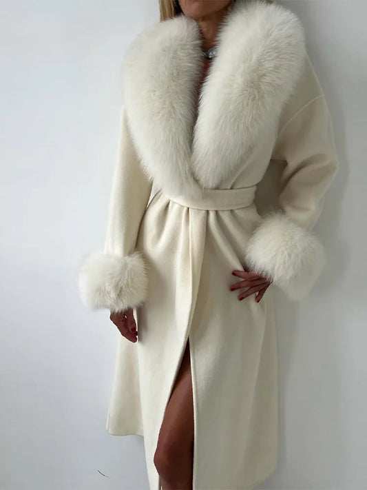 Manteau Long en Laine avec Col en Fourrure