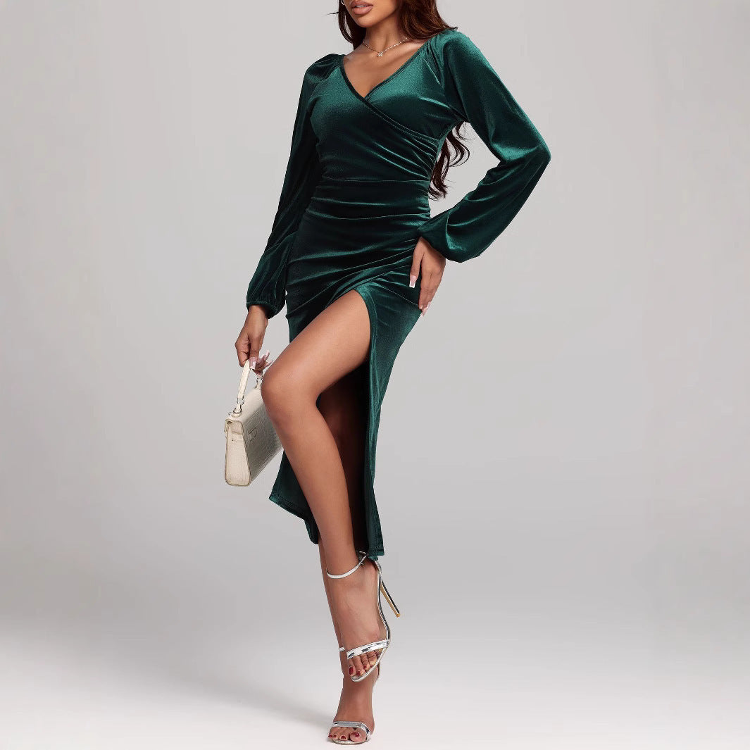 Robe en Velours à Col V