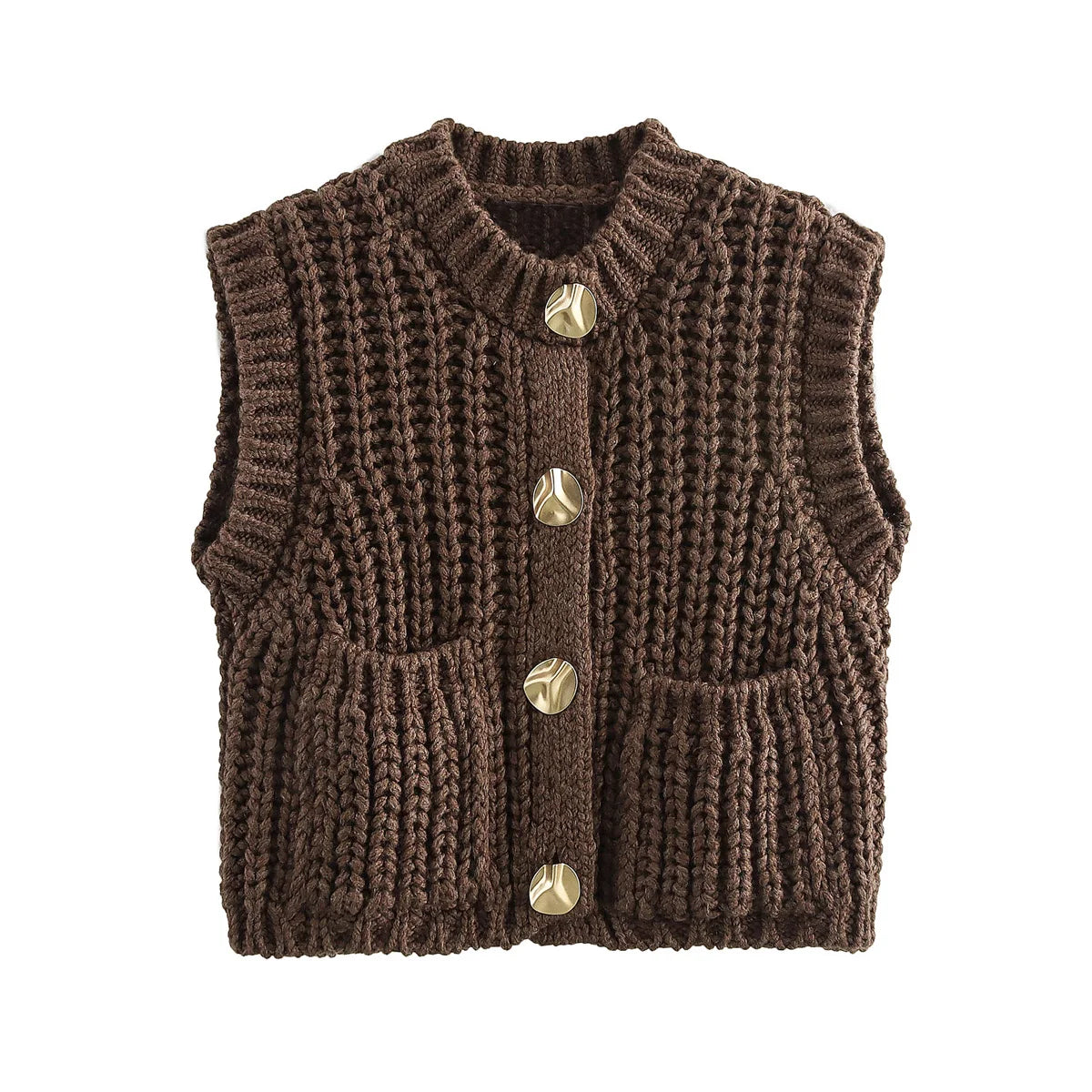 Gilet Tricoté Sans Manches à Mailles Épaisses