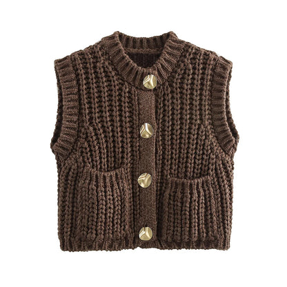 Gilet Tricoté Sans Manches à Mailles Épaisses