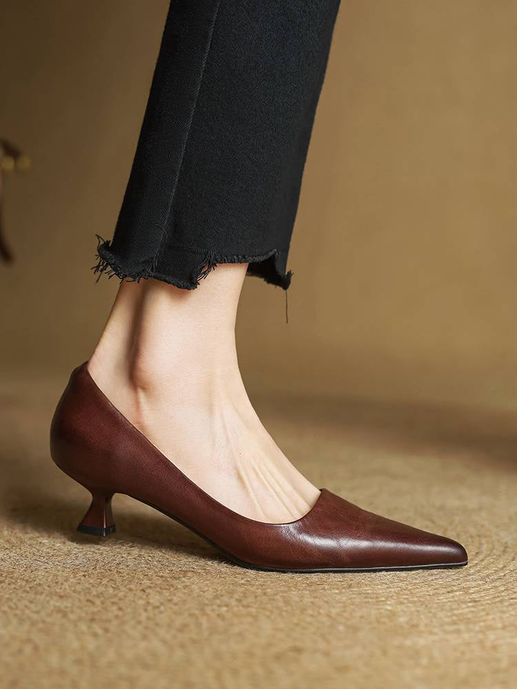 Escarpins à Bout Pointu en Cuir Véritable