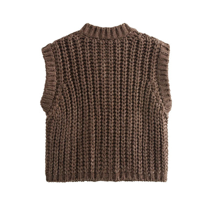 Gilet Tricoté Sans Manches à Mailles Épaisses