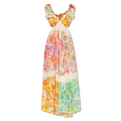 Robe Longue à Volants et Col V