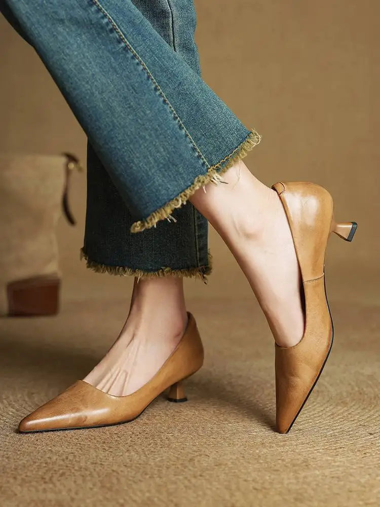 Escarpins à Bout Pointu en Cuir Véritable