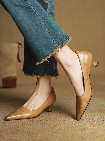 Escarpins à Bout Pointu en Cuir Véritable