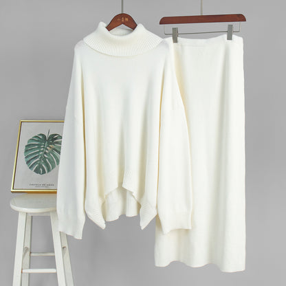 Ensemble 2 Pièces Pull Col Roulé & Jupe Tricotée