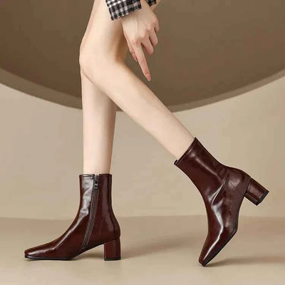 Bottines Cuir Véritable Bout Carré Élégantes et Confortables - Stelura