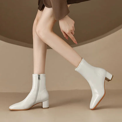 Bottines en Cuir Véritable à Bout Carré