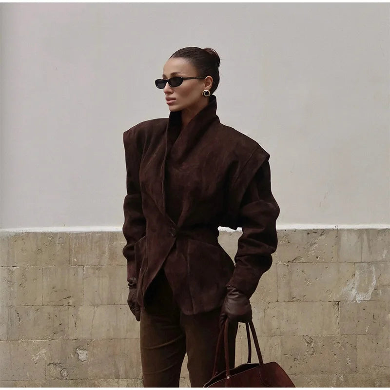 Blazer Suédé à Bouton Unique