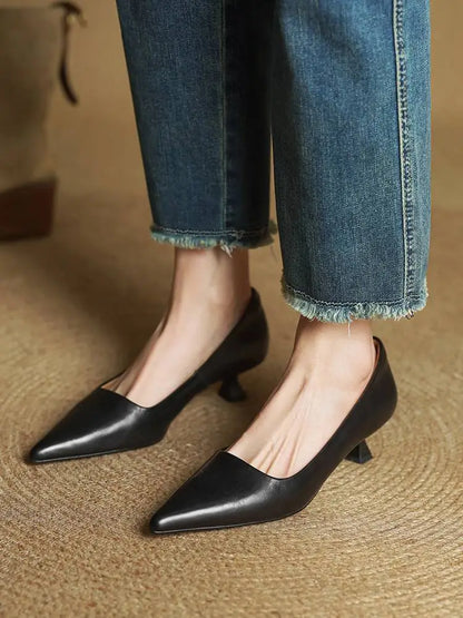 Escarpins à Bout Pointu en Cuir Véritable