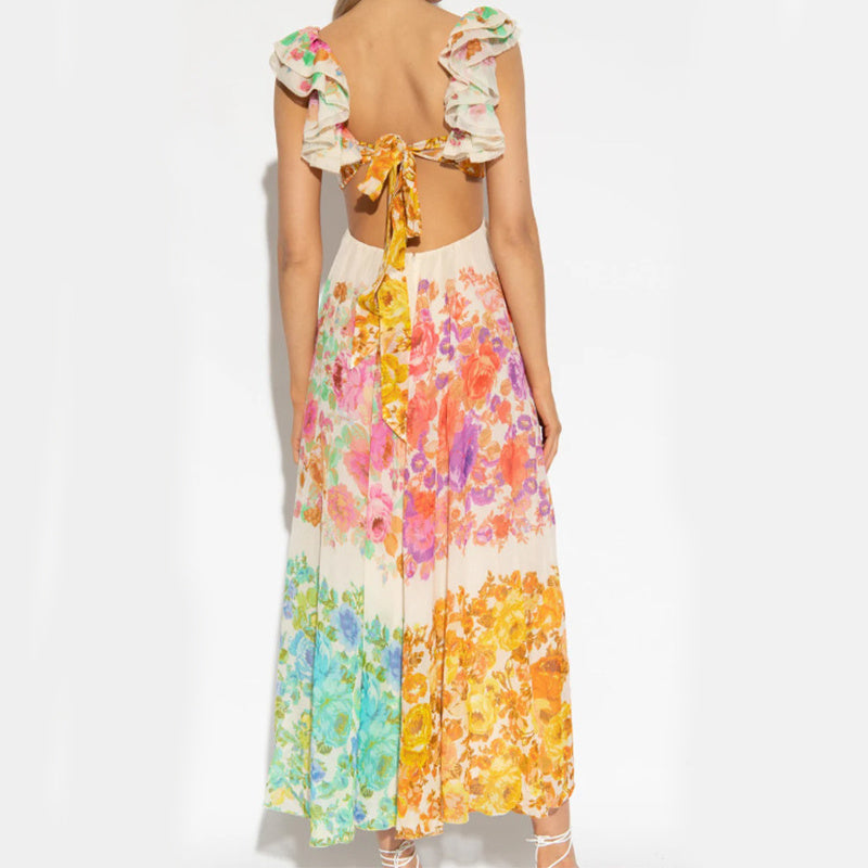 Robe Longue à Volants et Col V
