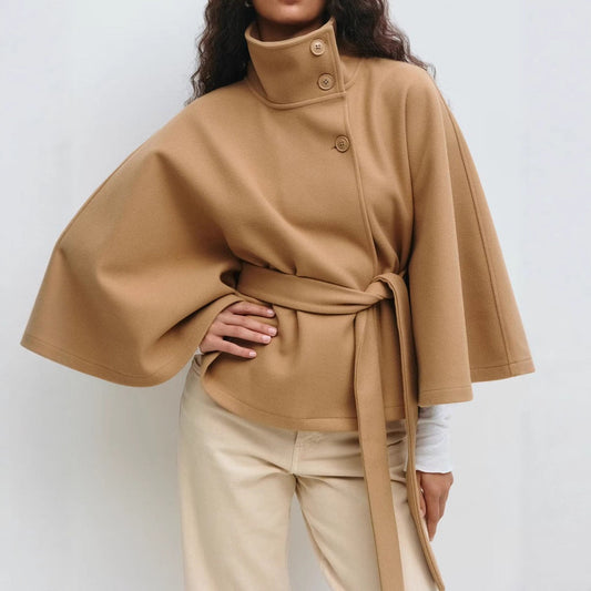 Manteau Long en Laine à Col Relevé
