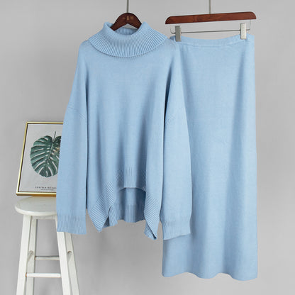Ensemble 2 Pièces Pull Col Roulé & Jupe Tricotée