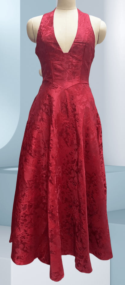 Robe de Soirée à Col Halter en Jacquard Fleuri