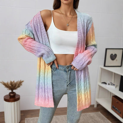 Gilet Long Tricoté à Motif Dégradé