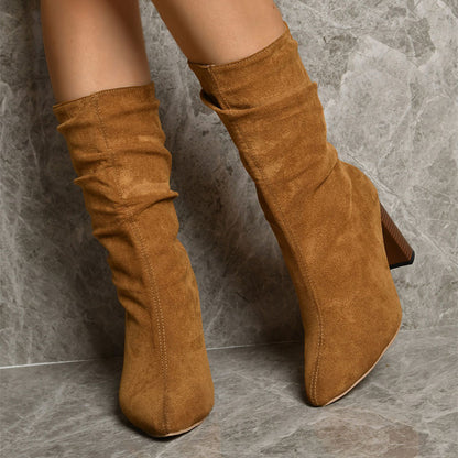 Bottes Hautes à Talons Carrés – Élégance & Confort d’Hiver