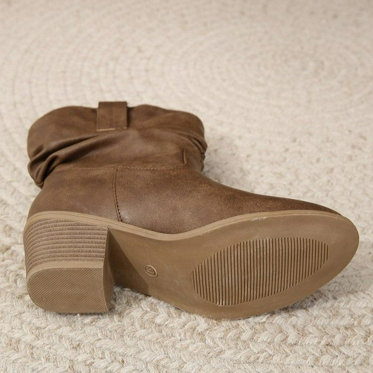 Bottes Rétro à Franges – Talon Carré Épais Mi-mollet