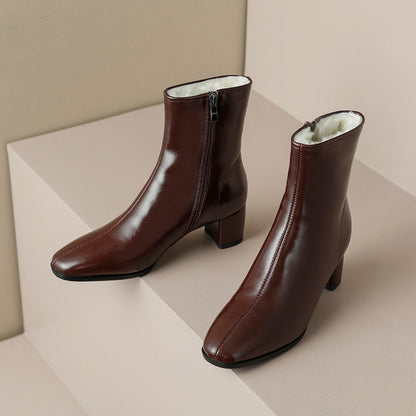 Bottines en Cuir Véritable à Bout Carré